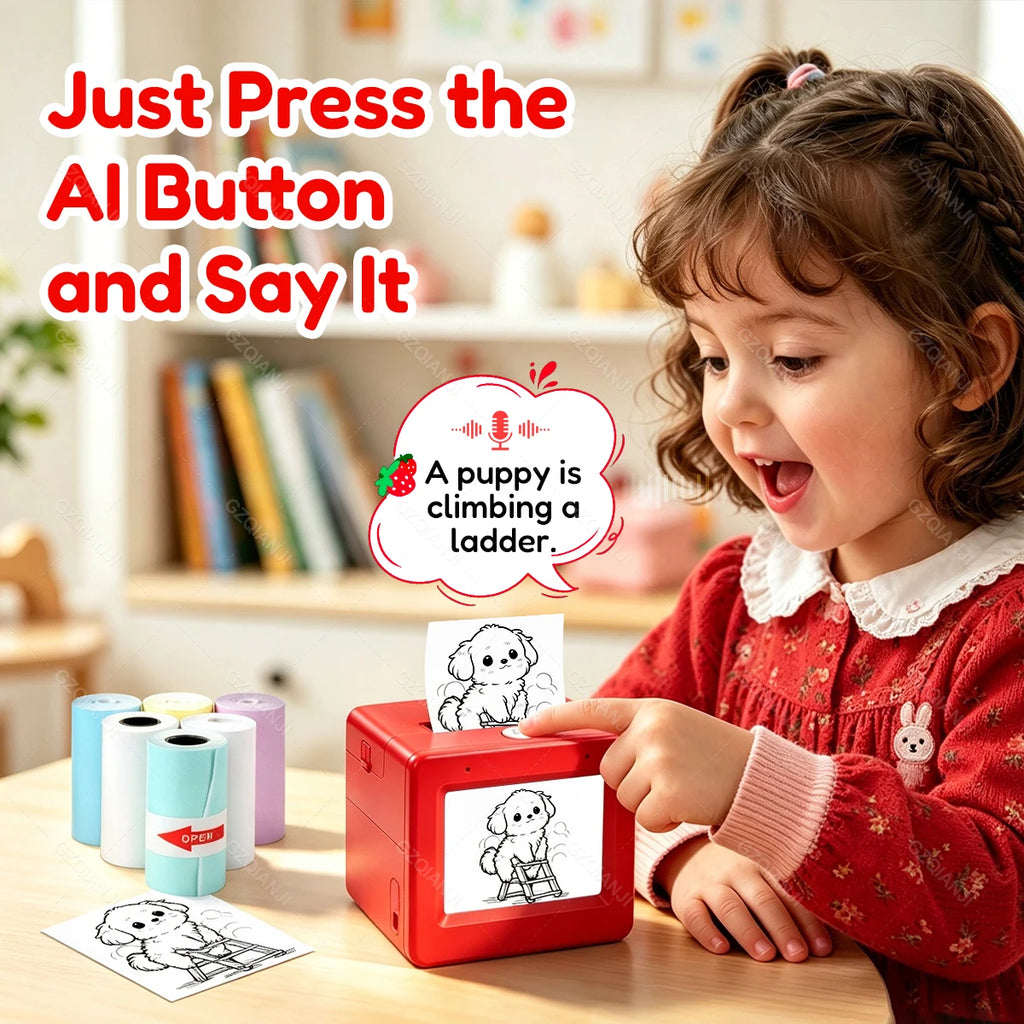 AI Voice Smart Thermal Printer! 58mm Mini Portable Bluetooth Photo Sticker Picture Print Device Fun Print with White Color Paper