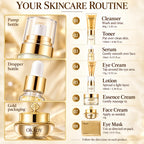 OKADY 10-Piece Peptide Skincare Set for Women, Hydrating & Moisturizing Face Care Kit with Cleanser, Toner, Serum x3, Lotion, Eye Cream, Face Creams and Eye Mask, Daily Skin Care Routine in a Gold Gift Box, Birthday, Christma