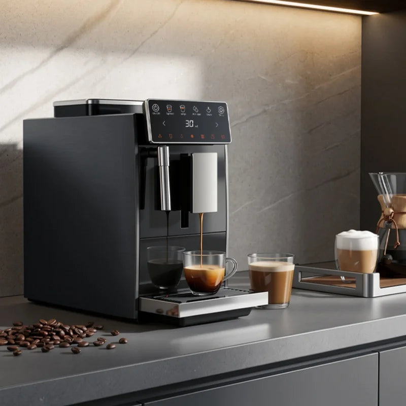 Automatic Espresso Machine with Smart Color Screen, Built-in Grinder & Steam Wand, 20Bar Pressure Coffee Maker for Home, Cappucc