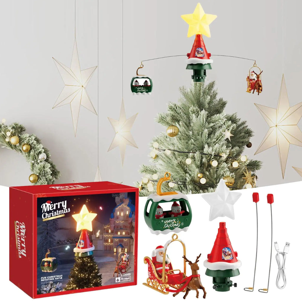 Rotating Santa Sleigh Christmas Tree Topper with Music & Lights
