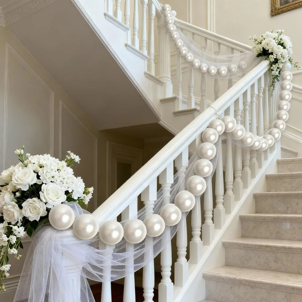 Wedding Backdrop Wall Decor - Faux Large Pearl - DIY Beaded Garland White Ball Pendant & Figurine