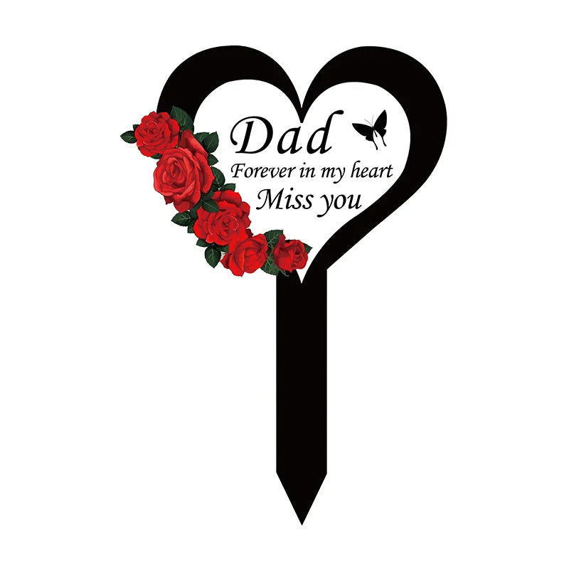 2024 Cemetery Memorial Heart Shape Stake Garden Yard Signs Grave Marker For Mom Dad Deceased Relative Grave Decorations 1PC