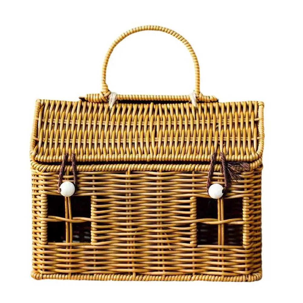 Rattan House Shaped Basket With Lid Decorative﻿ Handle With Harvest Basket Folding Woven Organizer Rattan House Shaped Basket