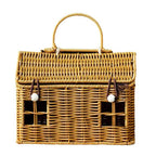 Rattan House Shaped Basket With Lid Decorative﻿ Handle With Harvest Basket Folding Woven Organizer Rattan House Shaped Basket