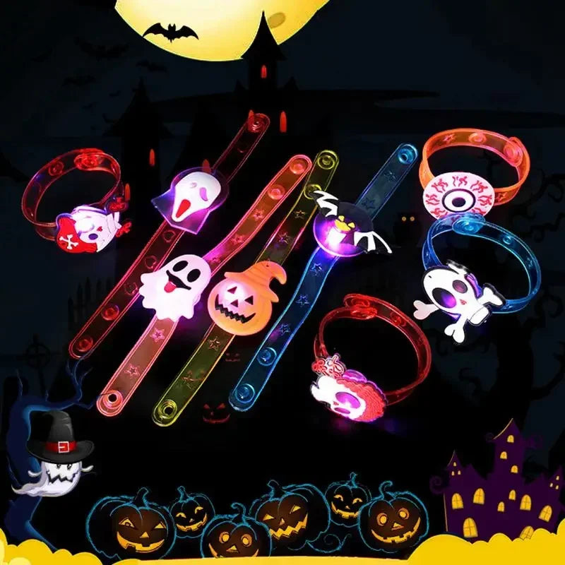 10/20/30PCS Glowing Halloween Pumpkin Ghost Bracelet Rings Night Decor Halloween Party Favor Festival Carnival Gifts Bag Fillers