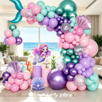 Mermaid Balloon Garland Arch Kit Pastel Pink Purple Seashell Foil Balloon Set Birthday Baby Shower Ocean Theme Party Decor