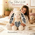 Custom Heart Photo Bunny Plush – Personalized Hidden Ear Picture Bunny Custom Text Anniversary Gift for Couples Sweethearts