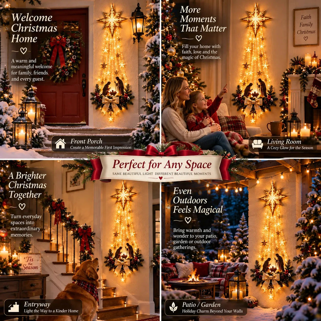 Christmas，Bethlehem Star of Faith, Lighted Nativity Wall Decor,Glowing Christmas Hanging Ornament, LED Lights for Indoor