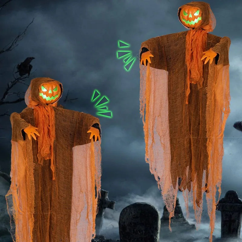 Halloween Decoration Luminous Demon Pumpkin Scarecrow Hanging Ornaments Turned Head Pumpkin Halloween Horror Home Decor Yard