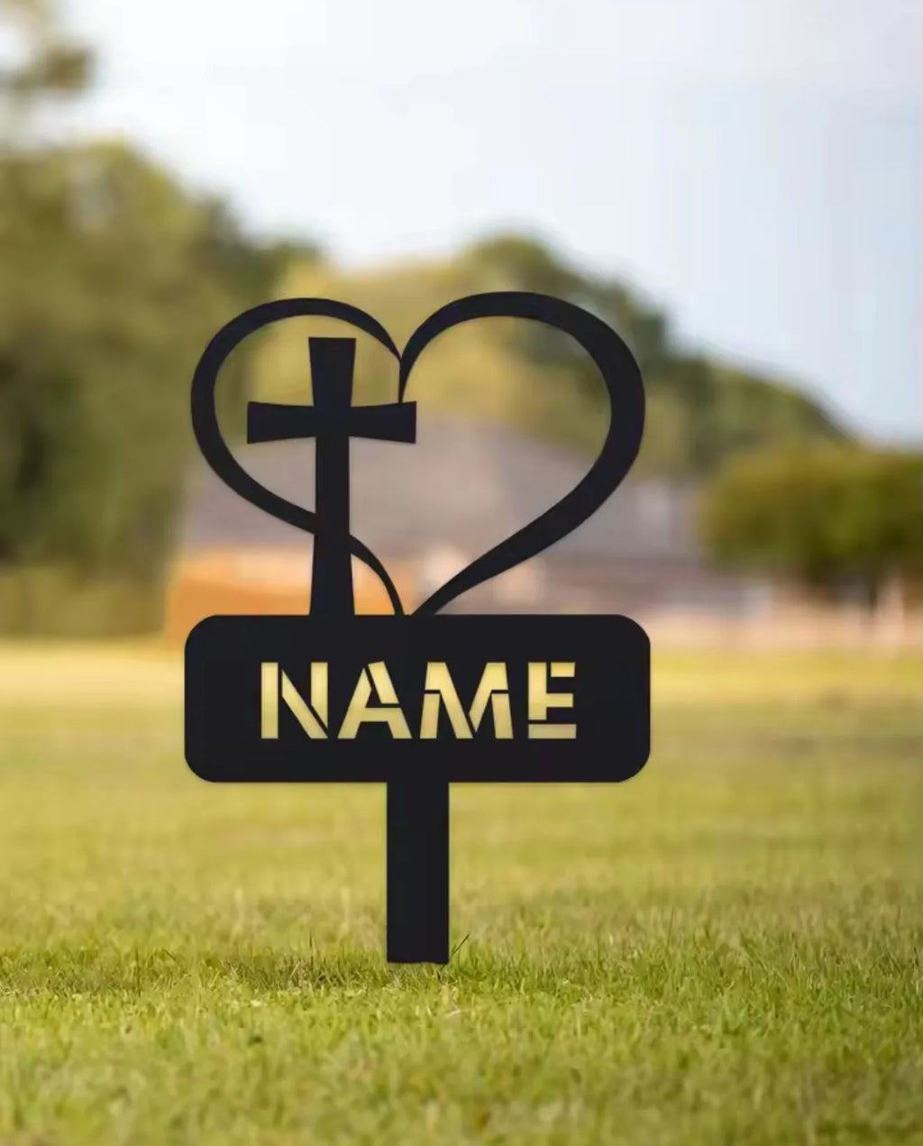 Personalized Metal Heart with Cross Sign Grave Maker Black Custom Memorial Stake Personalized Loss of Loved One Cemetery Stake f