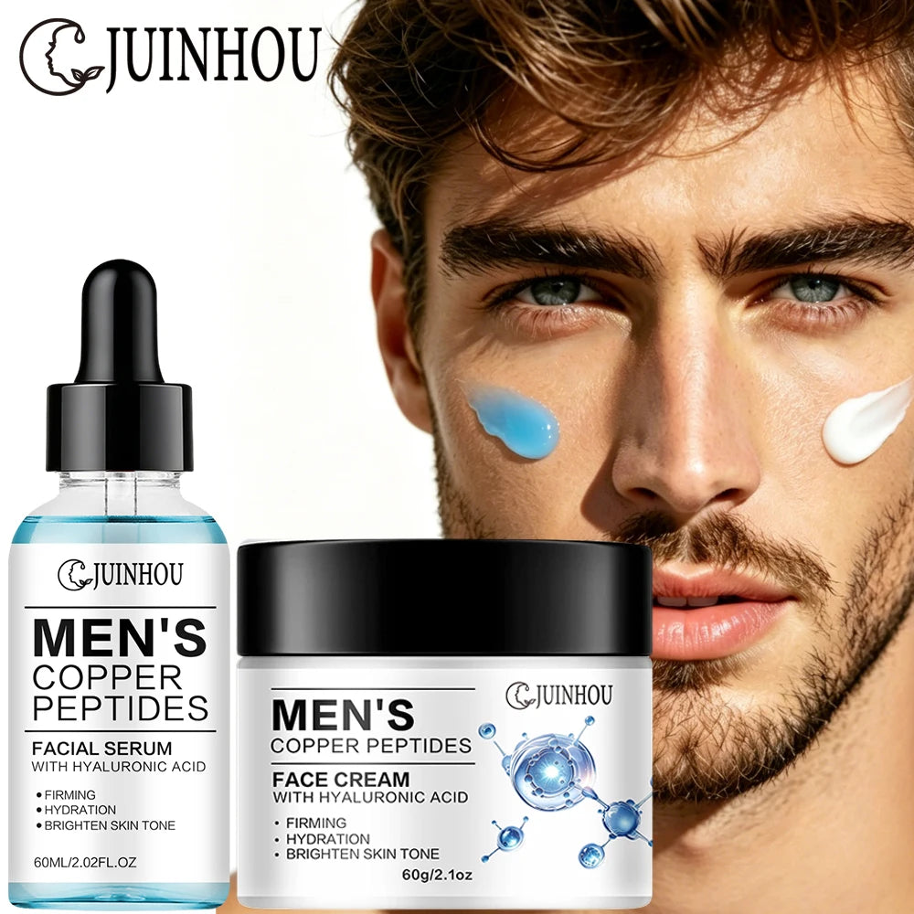 JUINHOU Men Face Serum&Cream Kit Copper Peptide Hyaluronic Acid Hydrating Firming Soothe Rough Skin Revitalize Dull Skin Man Day