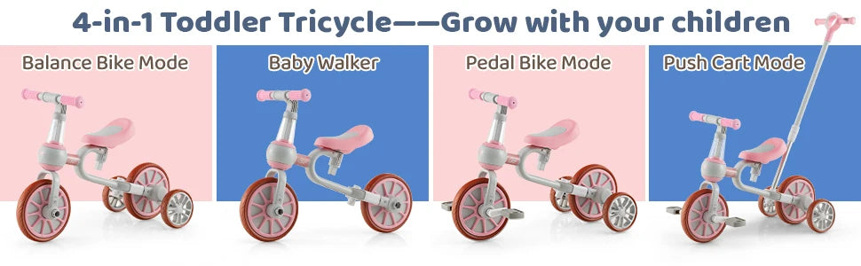DORTALA 4 in 1 Kids Tricycle Toddler Balance Bike Adjustable