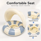 Baby Swim Ring Inflatable Summer Pool Float Seat with Canopy Sunshade Handles Cartoon Swimming Ring for Boys Girls Toddler 40lbs