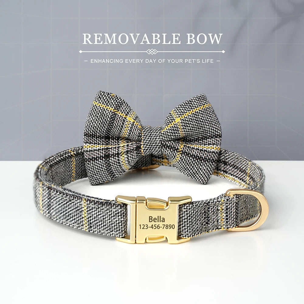 Personalised Bow Tie Pet Collar with Engraving