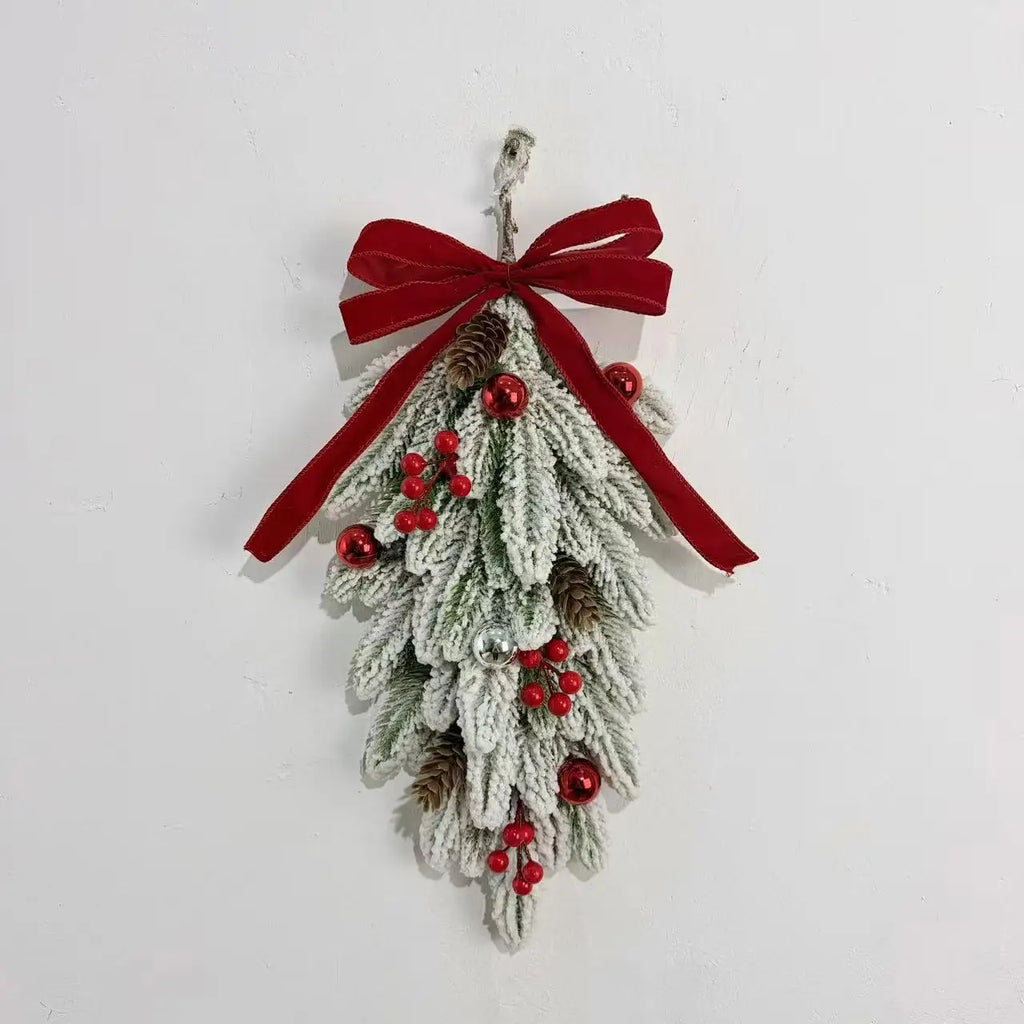50cm LED Artificial Garland Stair Wreath Red Bow Knot Prelit Christmas Wreath Garland Pine/Bow for Front Door Wall Window Stair
