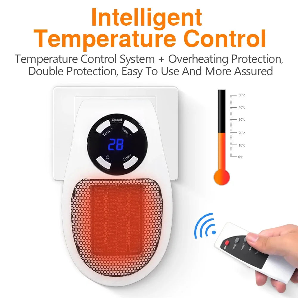 Plug In Electric Heater 500W Portable Room Heater Remote Control Mini Radiator Heating Stove Home Appliance Warmer
