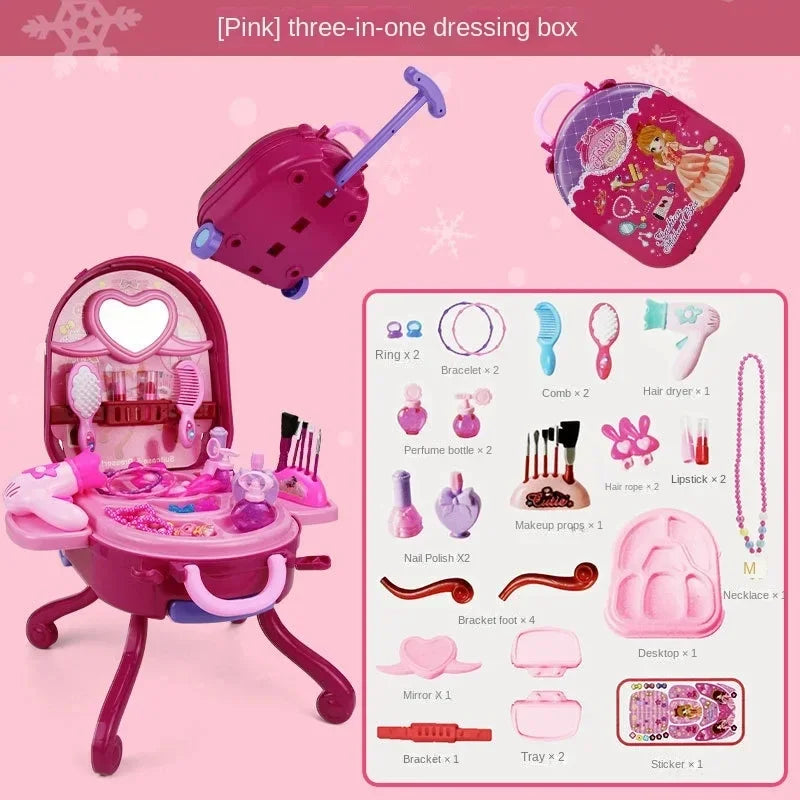 3 in 1 Kids Makeup Toy Set Girls Cosmetics Cosplay Princess Dresser case