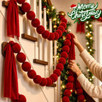 Christmas Hanging Ball Garland Red Cloth Ball String DIY Xmas Tree Window Hanging Decor Smooth Soft Fabric Balls Party Supply