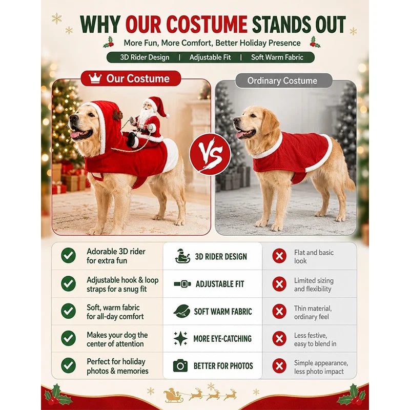 Pet Dog Christmas Santa Claus Riding Dog Costume Christmas Clothes Claus Rider Outfit With Hat Riding Deer Costume Pet Supplies