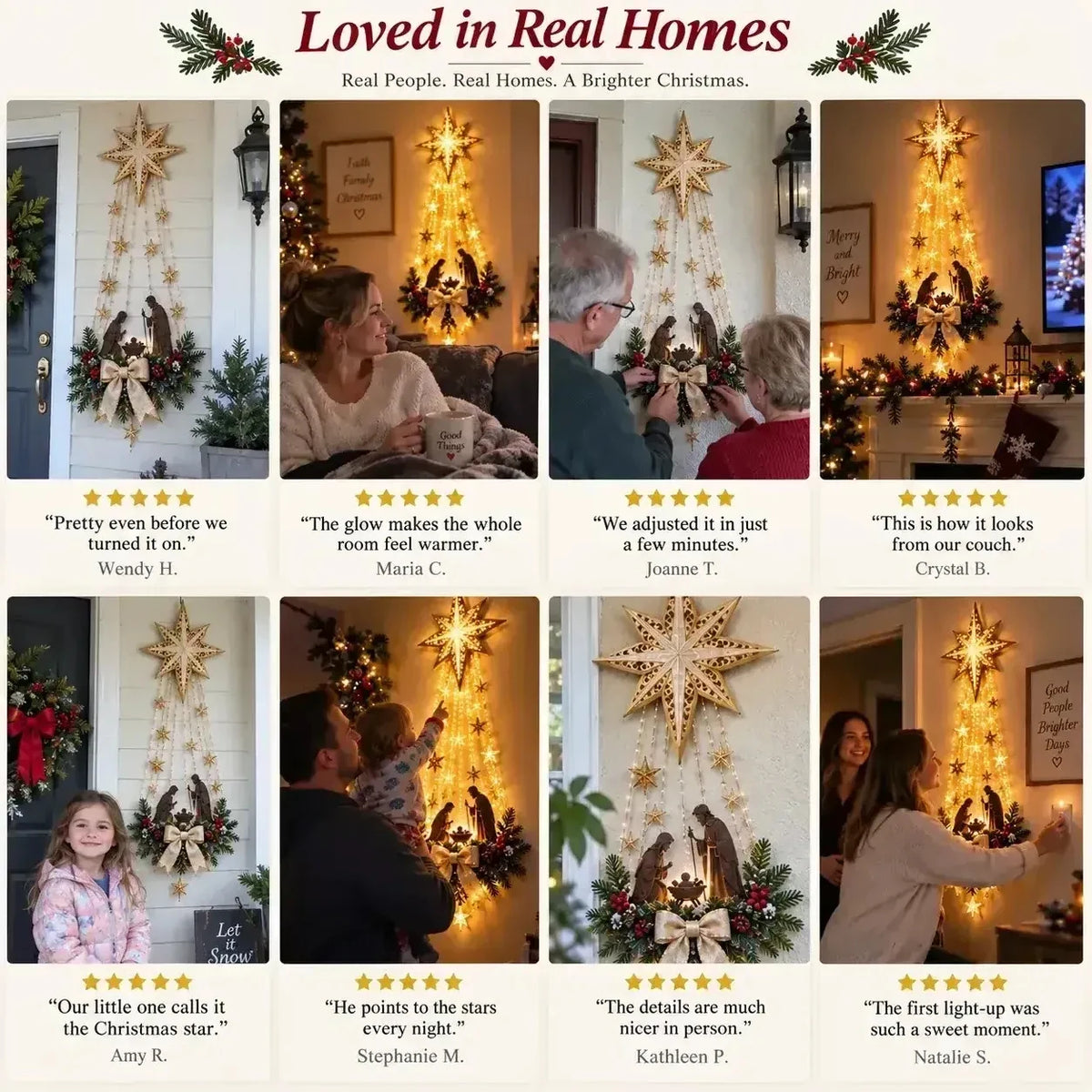 Christmas，Bethlehem Star of Faith, Lighted Nativity Wall Decor,Glowing Christmas Hanging Ornament, LED Lights for Indoor