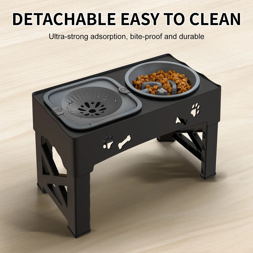 5 Adjustable Height for Different Needs 3 in 1 Pet Feeder Two Bowls One Lift Anti-upset High Neck Guard Slow Food Basin Pet Bowl