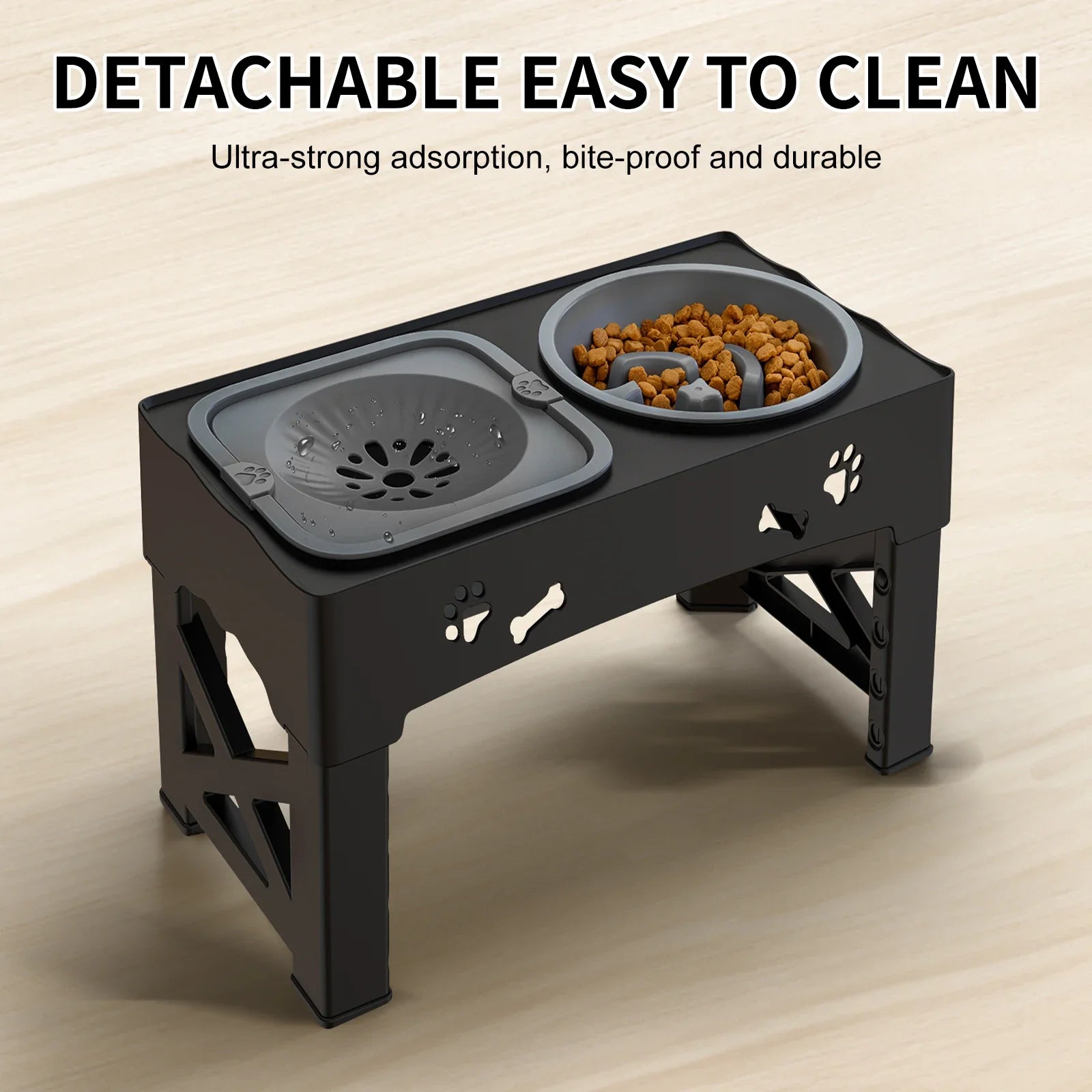 5 Adjustable Height for Different Needs 3 in 1 Pet Feeder Two Bowls One Lift Anti-upset High Neck Guard Slow Food Basin Pet Bowl