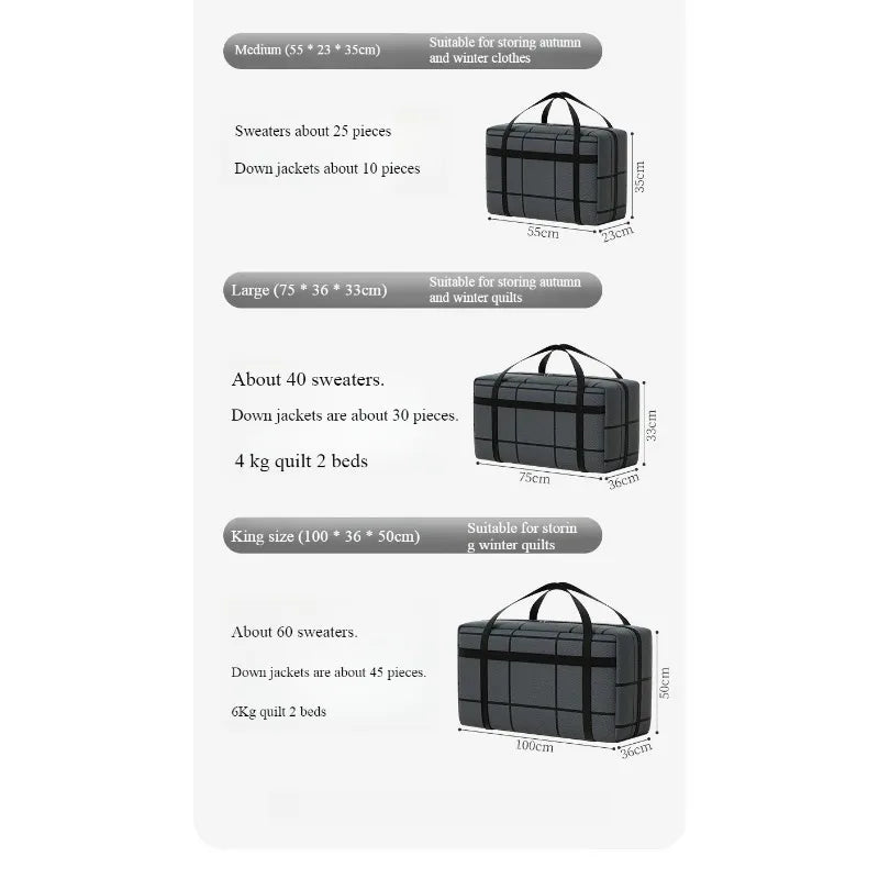 Large Capacity Portable Folding Duffel Bag Hand-Held Clothing Storage with Double Zipper Padded Wardrobe Organizer for Moving