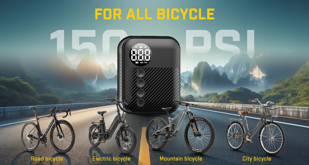 Carsun Mini Portable Electric Bicycle Pump Wireless Tire Inflator 150Psi Max 480Mah Battery with Display