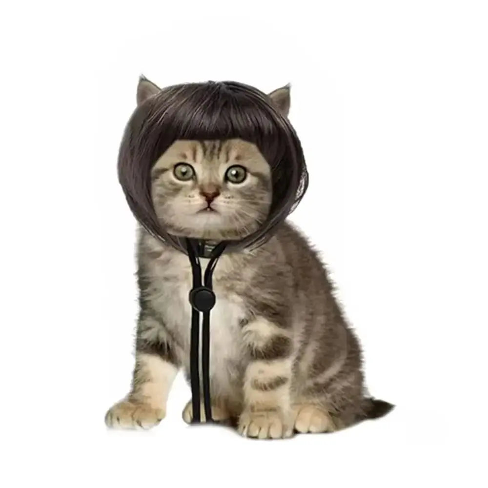 Pet Bob Wig Exposed Ear Design Comfortable To Wear Cat Fake Hair Dressing Up fun
