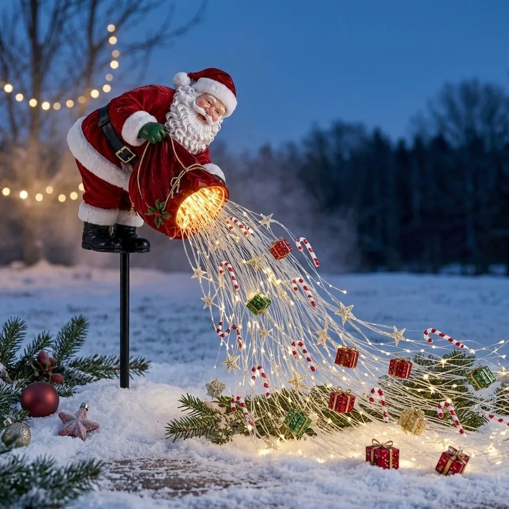 Santa LED Christmas Garden Lights, Flowing Light Effect Illuminated Decor, Waterproof Outdoor Ornament For Yard, Lawn, Pathway
