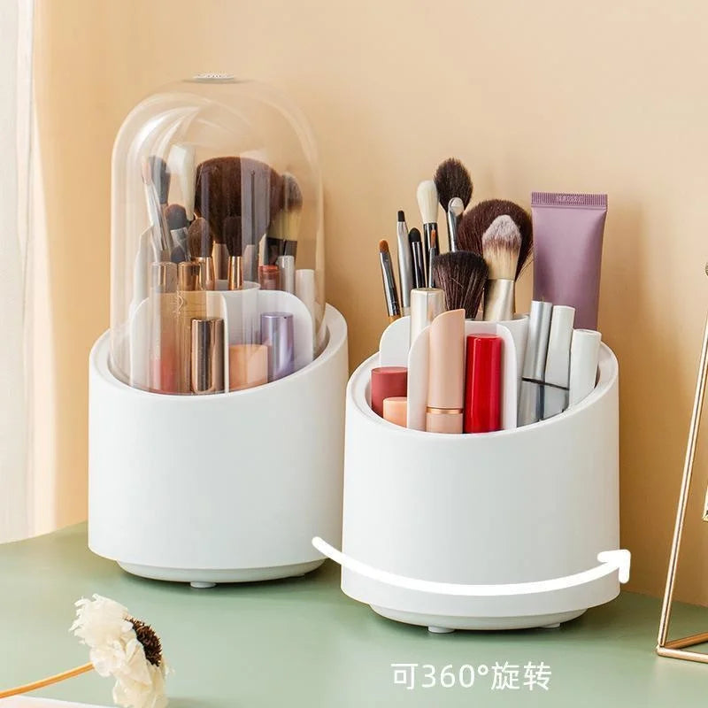Makeup Brush Holder with Lid 360 Rotating   Storage Box for Dressing Table