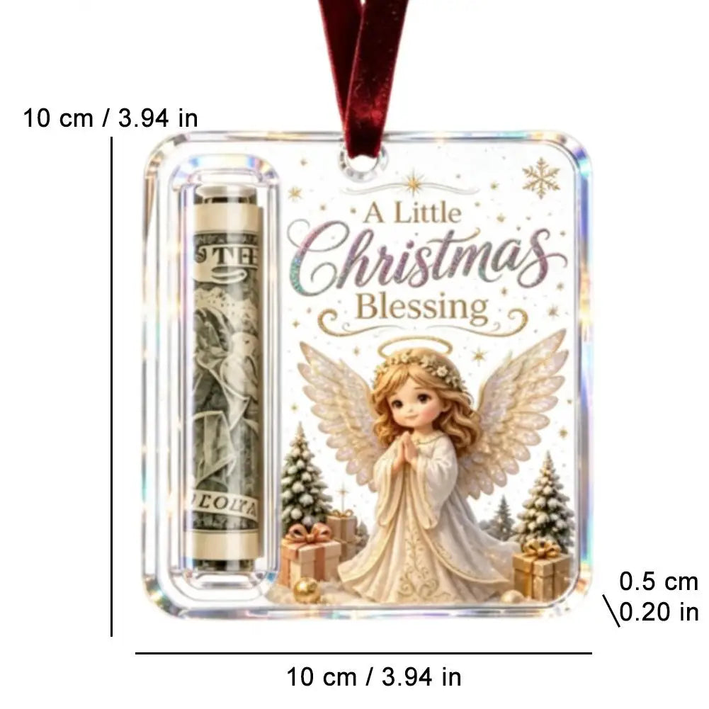 Christmas Money Holders Acrylic Hanging Money Holder Ornaments Christmas Tree Snowman Elk Hanging Pendant New Year Party Decor