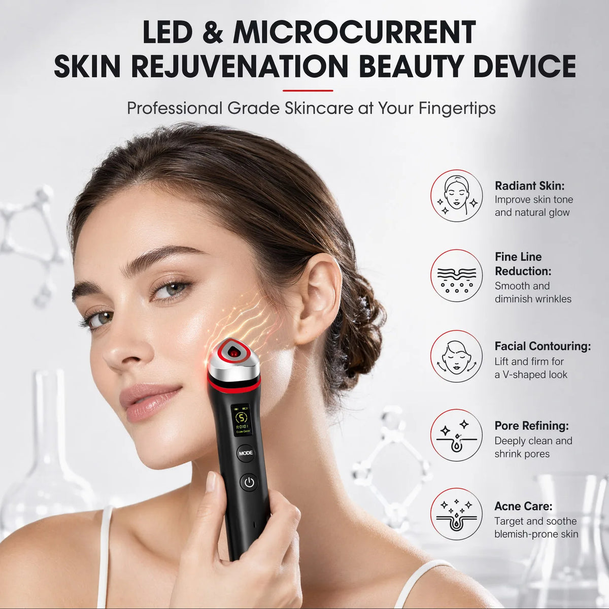 Ager Booster Pro Lifting Face Neck Therapy LED Vibration Massager Beauty Device for Anti-Aging Wrinkles, Skin Rejuvenation