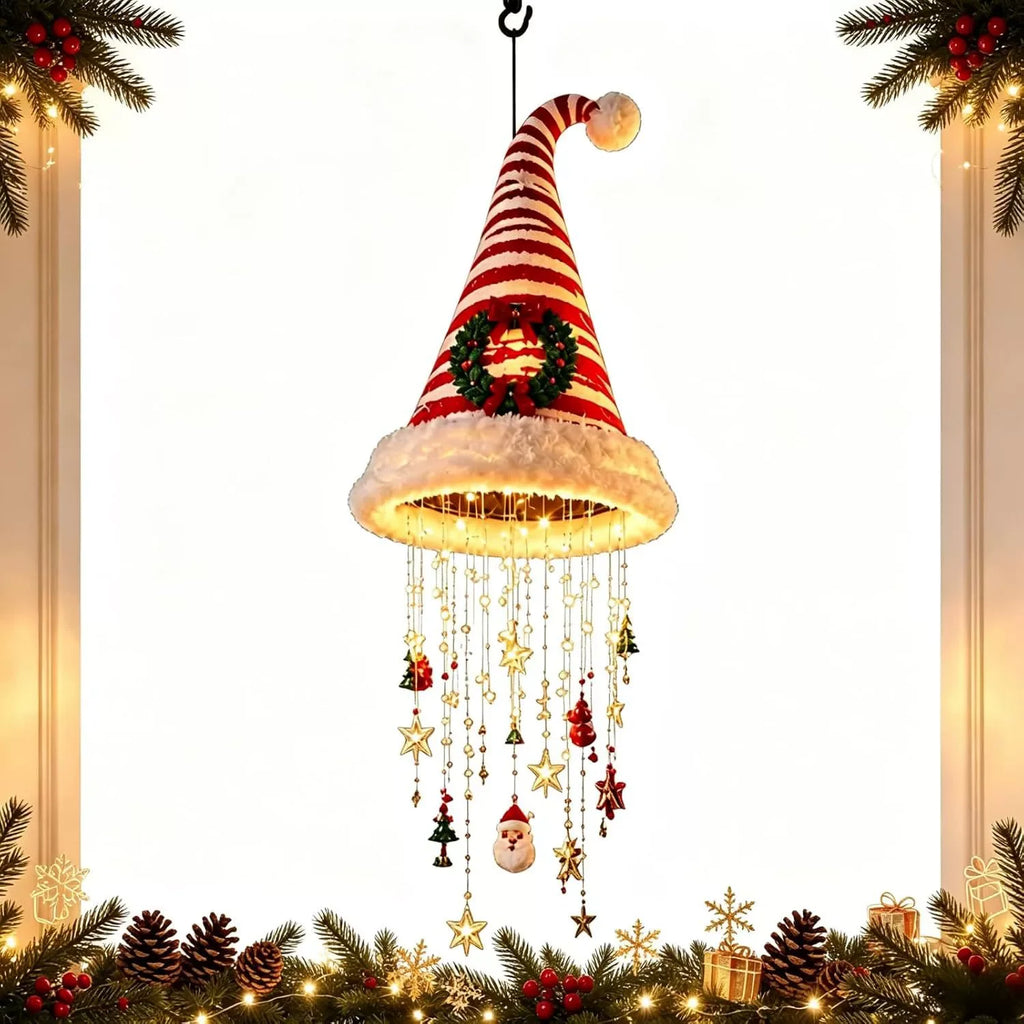 Christmas Santa Hat Chandelier DIY Lighted Hanging Chandelier Xmas Ornaments Glow in the Dark New Year Festive Party Decoration
