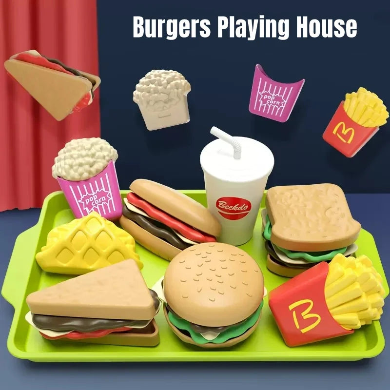9 PCS Set Detachable Plastic Snack Hamburger Pretend Toy Kids Kitchen Play House Food Toy