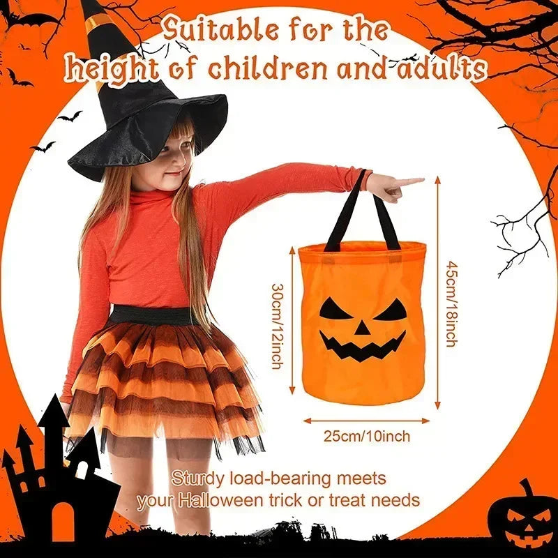 1-20PCS Halloween Pumpkin Tote Bag LED Light Up Handle Reusable Trick or Treat Candy Bag for Kids Party Decor Gift Present
