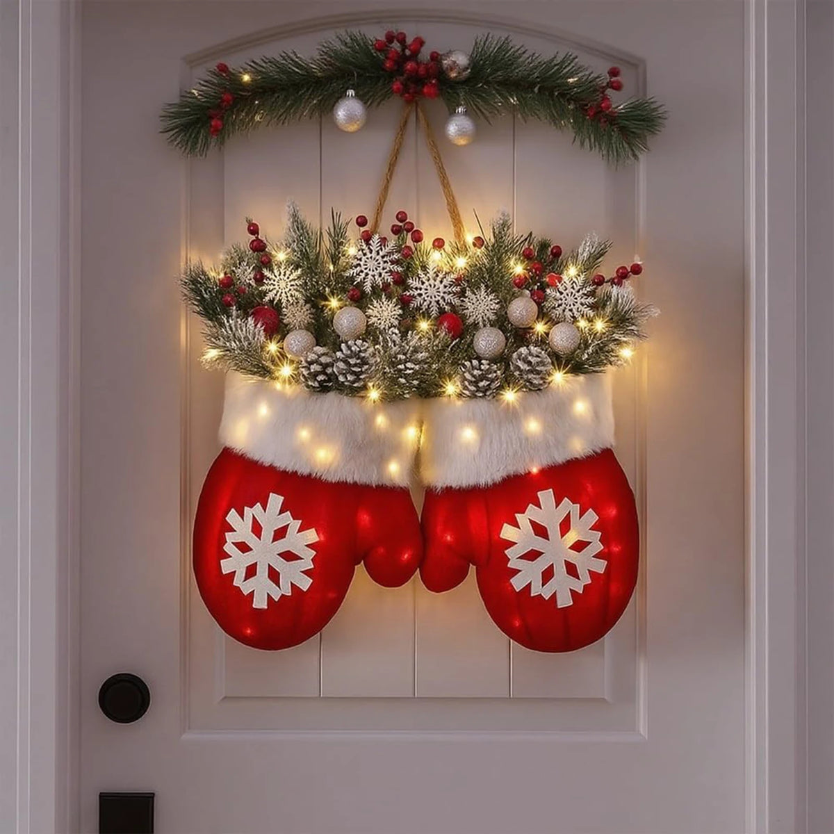2026 Christmas Garland Creative Glove Shaped Wreath Window Door Garden Gate Decorative Hanging Holiday Party Decor Door Sign
