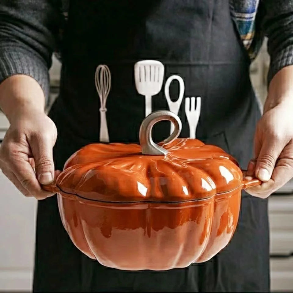 Enamel Coated Cookware Pumpkin Enameled Cast Iron Cooking Pot NonStick Enamel Pot Casserole Dish  for All Heat Source