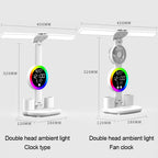 Rechargeable Led Table Lamp for Study Desk Lamp Reading Light Led Night Light with Fan Led Clock Dispaly Reading Desk Light