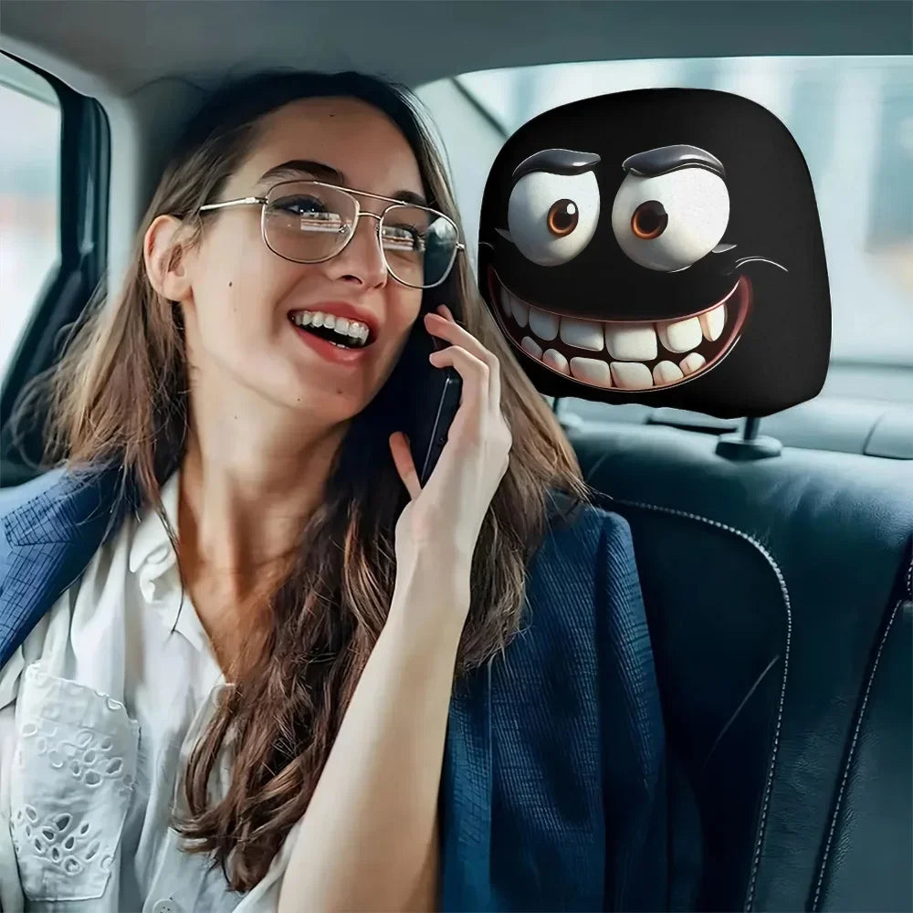 1/2pcs Funny Cartoon Eyes Car Headrest Covers Double-sided Universal Fit Car Headrest Covers for Auto Front Seat Rest Decoration