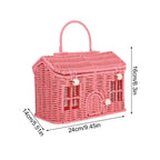Imitation Rattan House Shaped Basket With Lid Handle Decorative Hand Woven Shelf Portable  Organizer Home Decor Storage Baskets