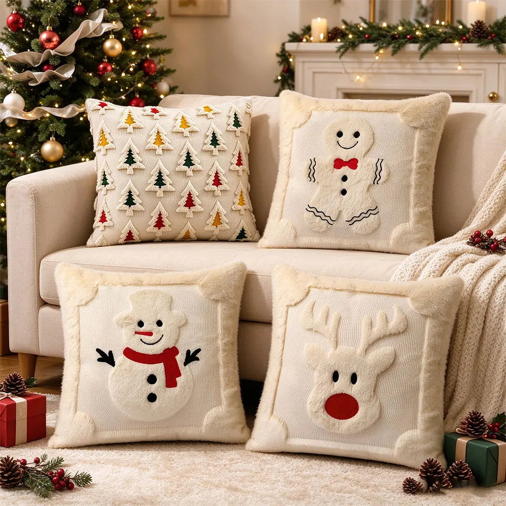 Christmas Pillow Cover Plush Soft Cushion Cover Candy Cane Pattern Decorative Throw Pillow Case Xmas Home Cozy Winter Sofa Decor