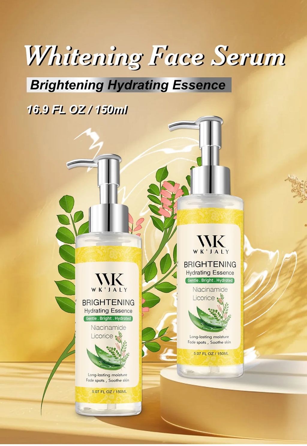 WK JALY Licorice Whitening Serum, Dark Spots Removal Essence, Brighten Skin Tone, Moisturizing, For Face, Body, 150ml