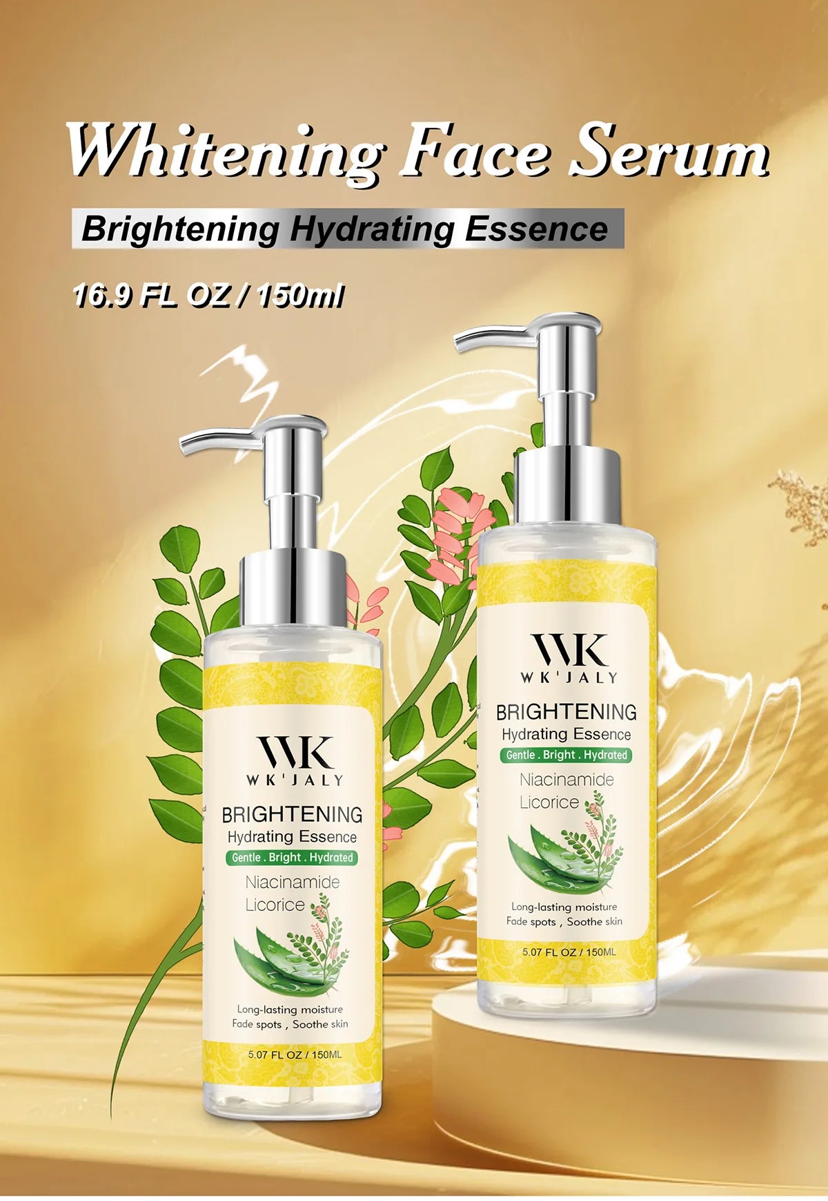 WK JALY Licorice Whitening Serum, Dark Spots Removal Essence, Brighten Skin Tone, Moisturizing, For Face, Body, 150ml