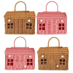 Imitation Rattan House Shaped Basket With Lid Handle Decorative Hand Woven Shelf Portable  Organizer Home Decor Storage Baskets