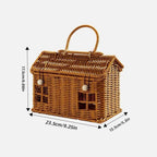 Rattan House Shaped Basket With Lid Decorative﻿ Handle With Harvest Basket Folding Woven Organizer Rattan House Shaped Basket