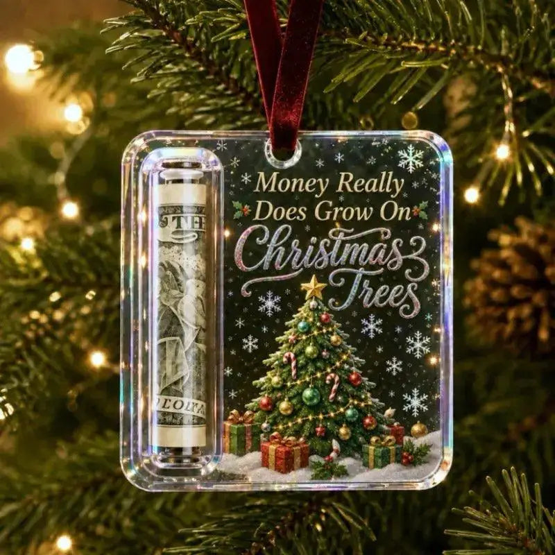 Christmas Money Holders Acrylic Hanging Money Holder Ornaments Christmas Tree Snowman Elk Hanging Pendant New Year Party Decor