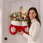 2026 Christmas Garland Creative Glove Shaped Wreath Window Door Garden Gate Decorative Hanging Holiday Party Decor Door Sign