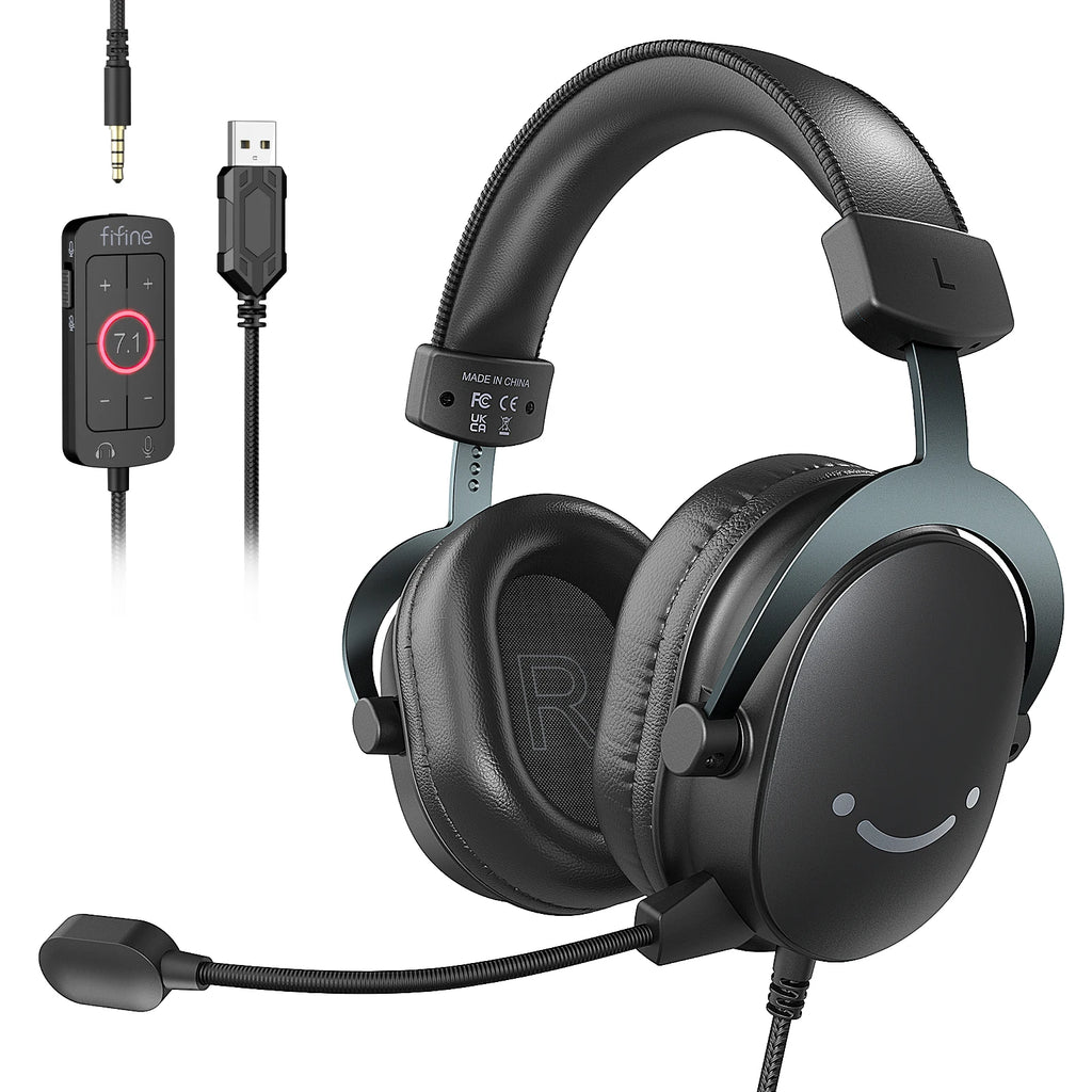 FIFINE Headset,3.5 mm Jack & USB Headphone with 7.1 Surround Sound/Volum Control/Mute Switch for PC / MAC / PS4 / PS5 Mixer-H9