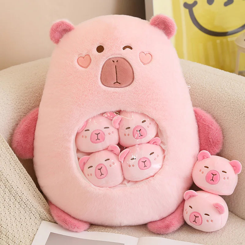 Capybara Plush Bag with 6 Mini Plush Toys